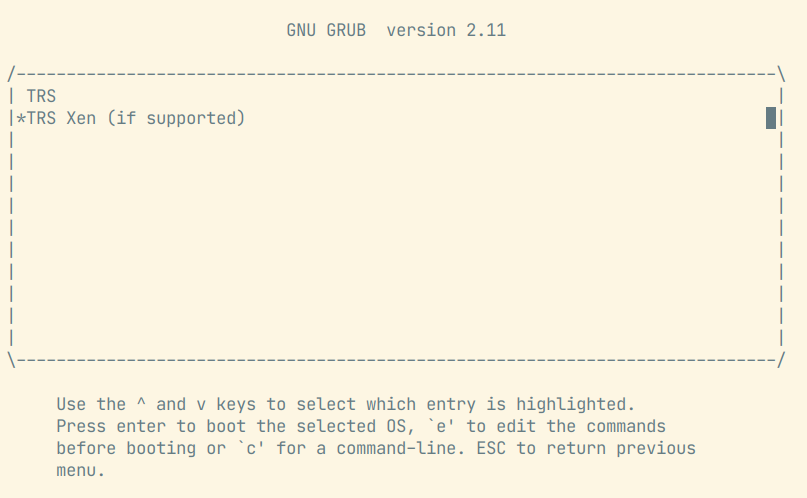 GRUB menu for Xen booting